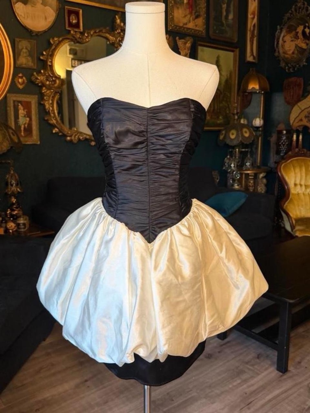 Vintage Gunne Sax by Jessica McClintock Black & Ivory Bustier Mini Dress 🖤🤍